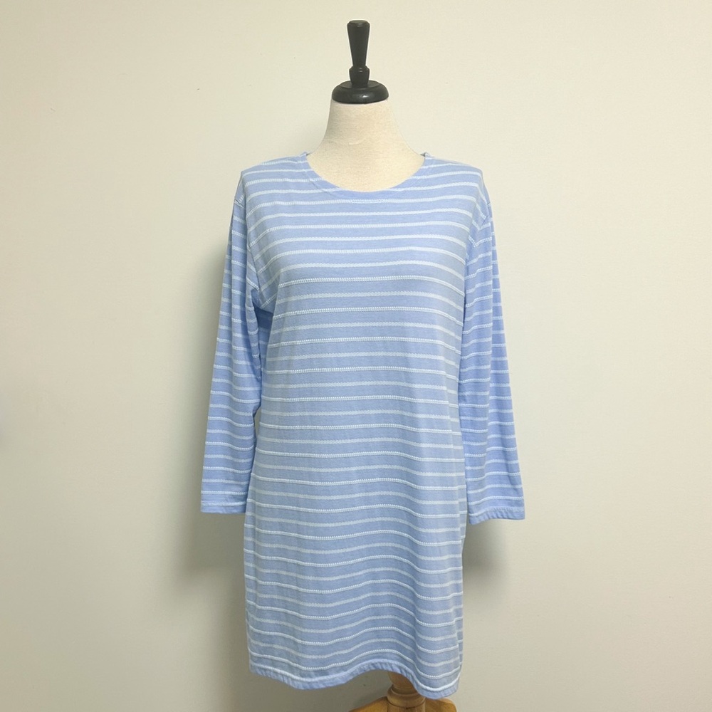 Sail To Sable Blue Textured Stripe Long Sleeve Knit Lightweight Dress XL STS